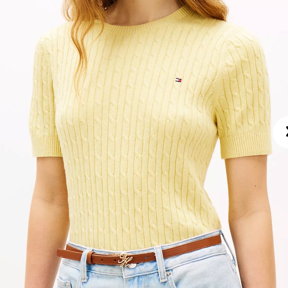 NWT Tommy Hilfiger cotton Yellow Cable-Knit Short Sleeve Top